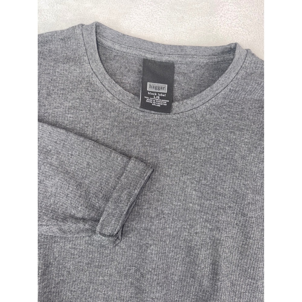 Haggar Black Label Mens Large Gray Long Sleeve Ribbed Cotton Thermal Shirt L/G